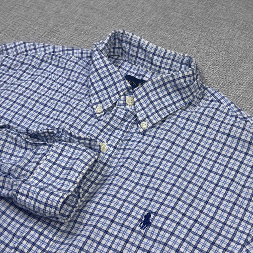 Ralph Lauren Button-Down Dress Shirt Mens Medium Blue Plaid Cotton Regular Fit